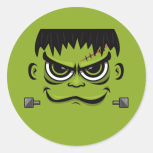 Sticker Rond Face Frankenstein Halloween