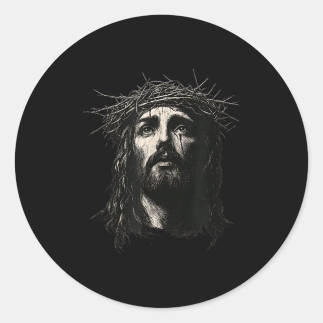 Sticker Rond Face Of Jesus Christ Crown Of N Religious Christma (Devant)