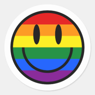 Sticker Rond Face souriante arc-en-ciel