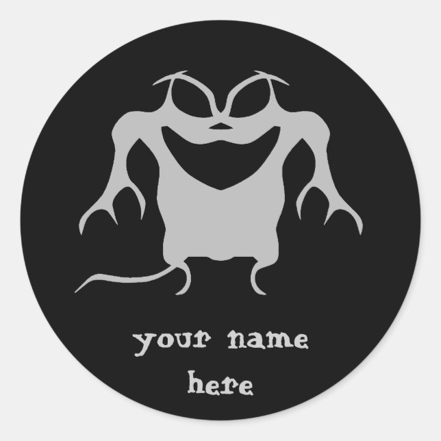 Sticker Rond Fâcheux petit monstre punky noir et gris (Devant)