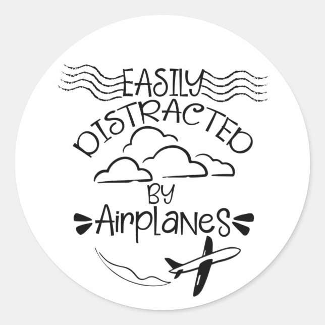 Sticker Rond Facile à distraire par avion Aviator Pilot (Devant)