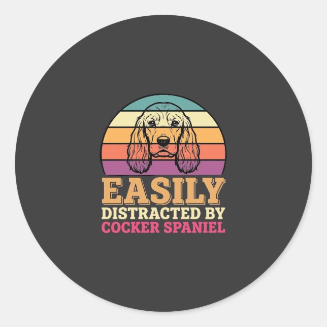Sticker Rond Facilement Distrait Par Cocker Spaniel Rétro Chien (Devant)