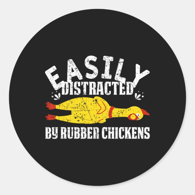 Sticker Rond Facilement Distrait Par Des Poulets En Caoutchouc  (Devant)
