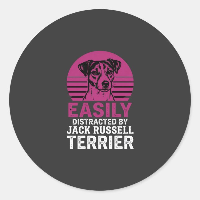 Sticker Rond Facilement Distrait Par Jack Russell Terrier (Devant)