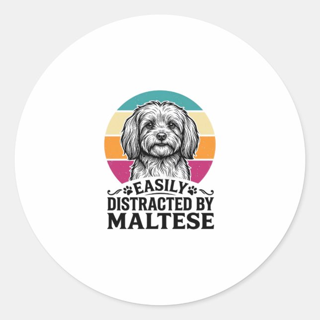 Sticker Rond Facilement Distrait Par La Conception De Chien Vin (Devant)