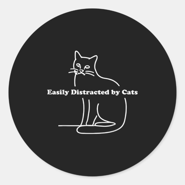 Sticker Rond Facilement Distrait Par Les Chats Drôle (Devant)