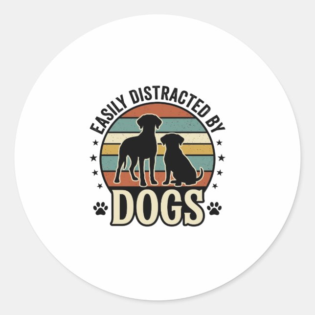 Sticker Rond Facilement distrait par les chiens Design silhouet (Devant)