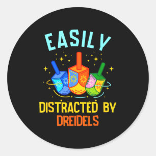 Sticker Rond Facilement Distrait Par Les Dreidels Joyeux Hanouk