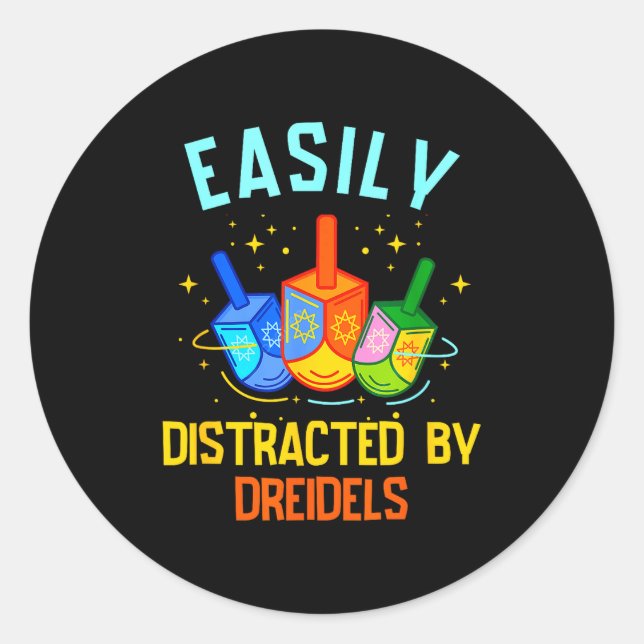 Sticker Rond Facilement Distrait Par Les Dreidels Joyeux Hanouk (Devant)
