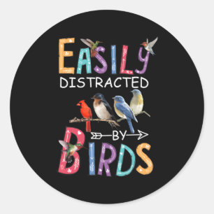 Sticker Rond Facilement Distrait Par Les Oiseaux Oiseaux