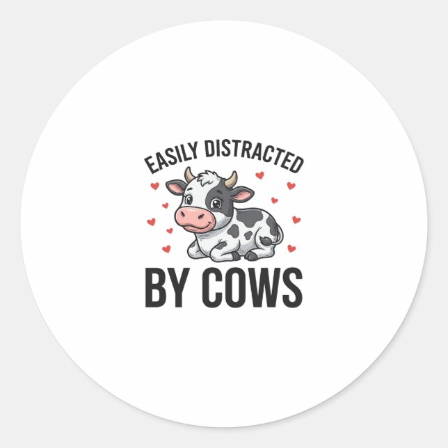 Sticker Rond Facilement distrait par les vaches Graphique de va (Devant)