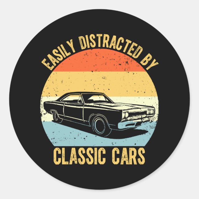 Sticker Rond Facilement distrait par les voitures classiques (Devant)