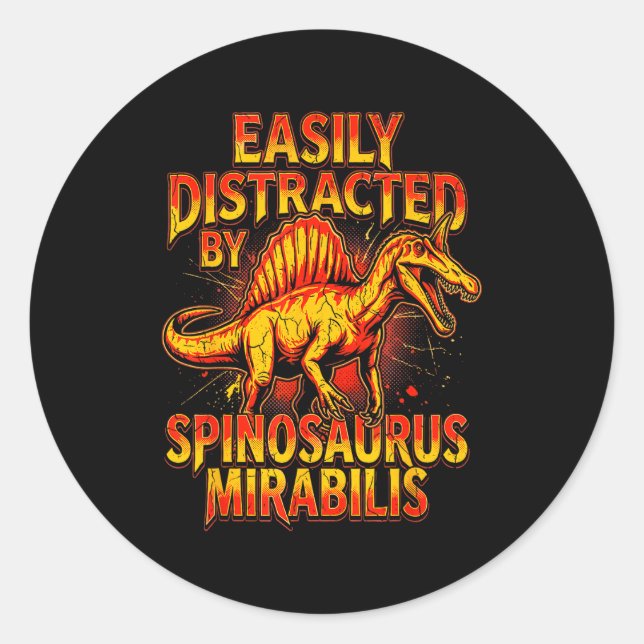 Sticker Rond Facilement distrait par spinosaurus mirabilis rétr (Devant)
