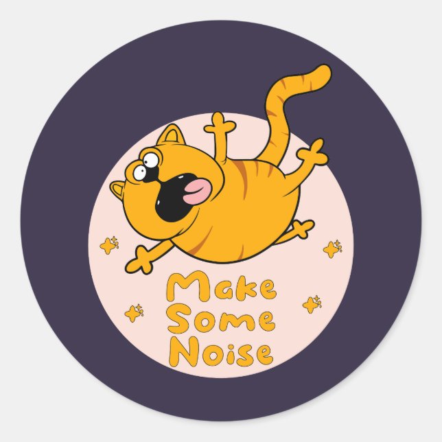 Sticker Rond Faire du bruit Kawaii Funny orange cat saut (Devant)