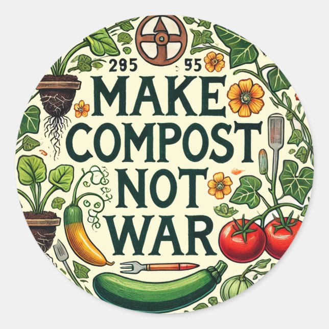 Sticker Rond Faire du compost pas la guerre (Devant)