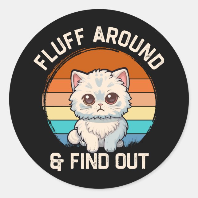 Sticker Rond Faire du Fluff et Découvrir Drôle Chat Rétro (Devant)