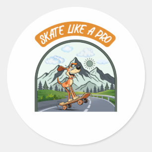Sticker Rond Faire du Skate Comme un Pro Chien Skateboarder Mig