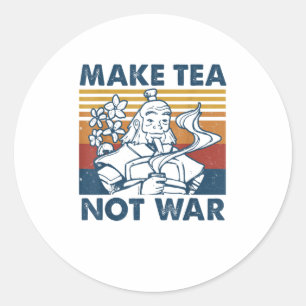 Sticker Rond Faire du thé pas guerre drôle SamuraiBoireThé TShi