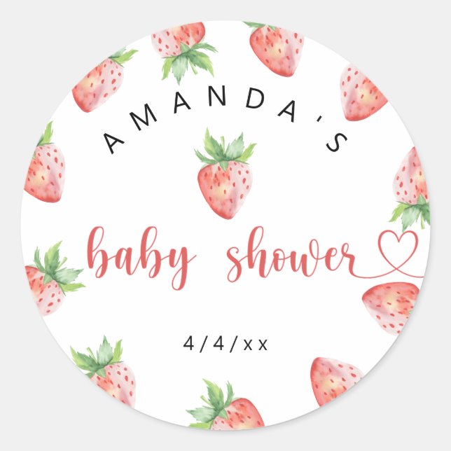 Sticker Rond Faire-part de Baby shower - Fraises (Devant)
