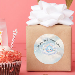 Sticker Rond Faire-part de Baby Shower Little Raindrop on the W