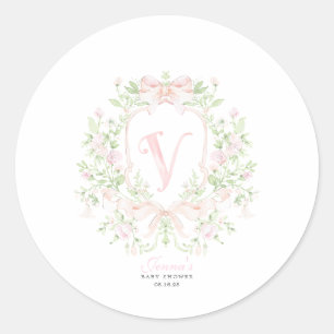 Sticker Rond Faire-part de baby shower Preppy Crest