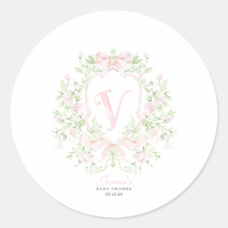 Sticker Rond Faire-part de baby shower Preppy Crest