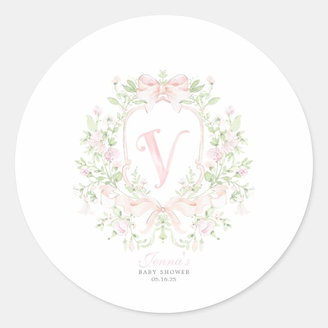 Sticker Rond Faire-part de baby shower Preppy Crest (Devant)