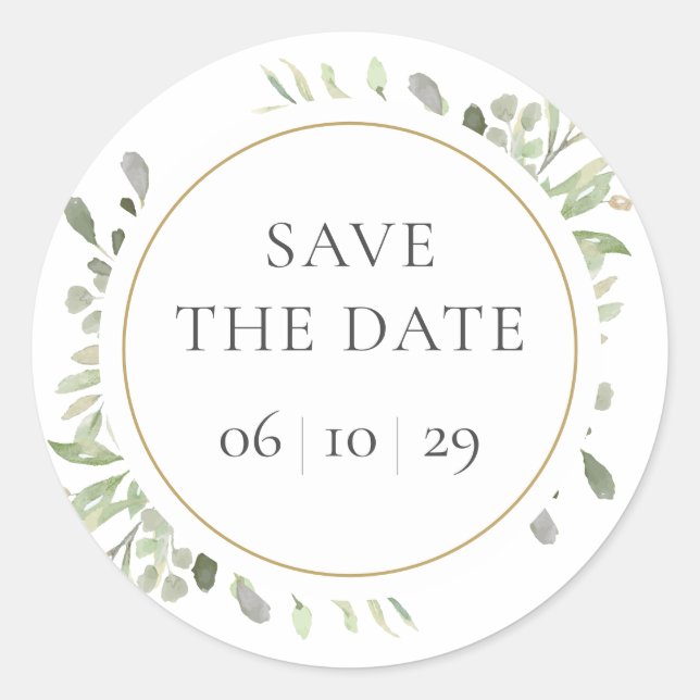 Sticker Rond Faire-part de date de printemps aquarelle verdure  (Devant)