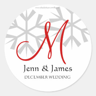 Sticker Rond Faire-part de mariage d'hiver Monogramme M Sceau