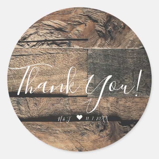 Sticker Rond Faire-part de mariage en planche de bois rustique  (Devant)