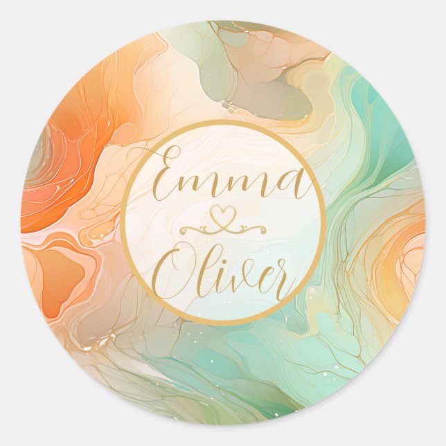 Sticker Rond Faire-part de mariage en terre cuite en marbre (Devant)