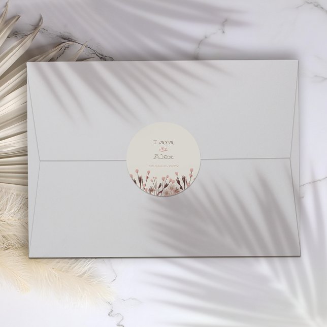 Sticker Rond Faire-part de mariage Fleur sauvage Boho (Créateur téléchargé)