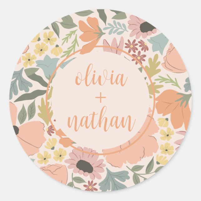 Sticker Rond Faire-part de mariage fleuri personnalisé  (Devant)