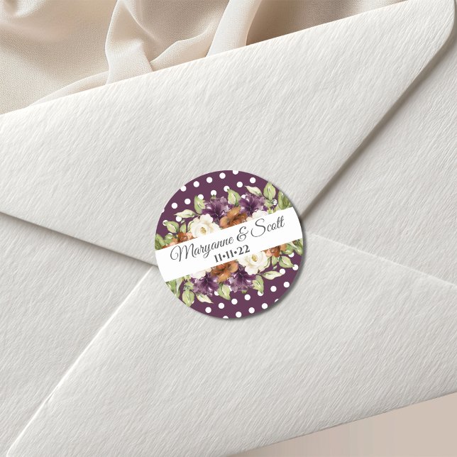 Sticker Rond Faire-part de mariage floral chic rustique d'autom (Créateur téléchargé)