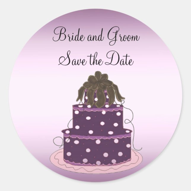 Sticker Rond Faire-part de mariage Gâteau Mariage Violet (Devant)