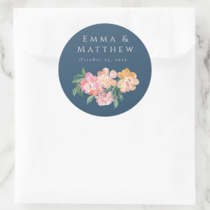 Sticker Rond Faire-part de mariage maximaliste aux pivoines flo