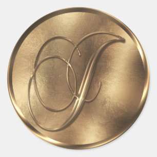 Sticker Rond Faire-part de mariage Monogram J Bronze