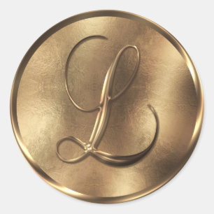 Sticker Rond Faire-part de mariage Monogram L Bronze