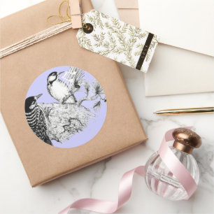 Sticker Rond Faire-part de mariage Oiseaux de l'amour vintage