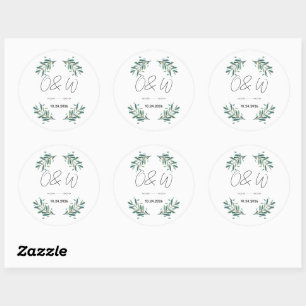 Sticker Rond Faire-part de mariage Olive Branch élégant vert sa