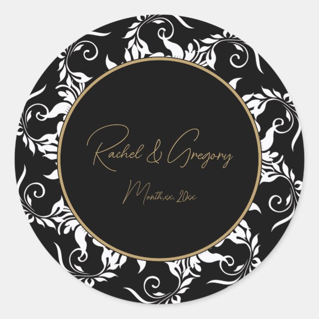 Sticker Rond Faire-part de mariage or et noir (Devant)