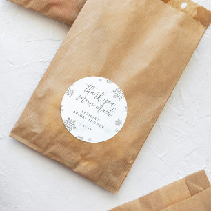 Sticker Rond Faire part de mariage remerciement neige Merci bea