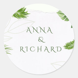 Sticker Rond Faire-part de mariage tropical romantique