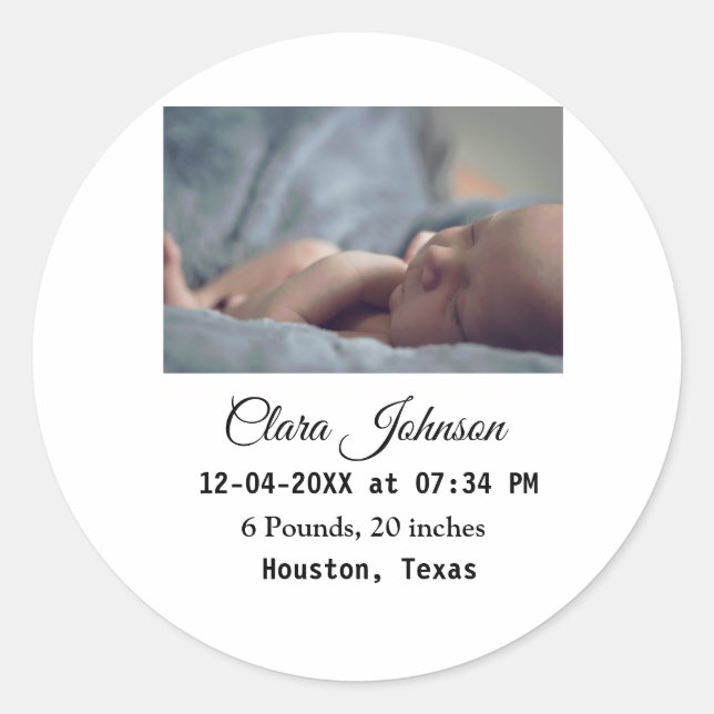 Sticker Rond Faire part de naissance ajouter photo date heure l (Devant)