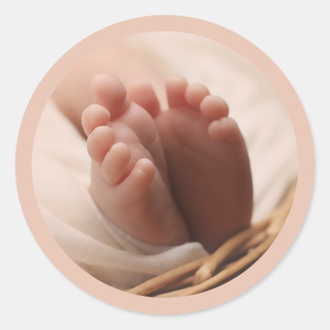 Sticker Rond Faire-part de naissance Bébé nouveau-né petits pie (Devant)