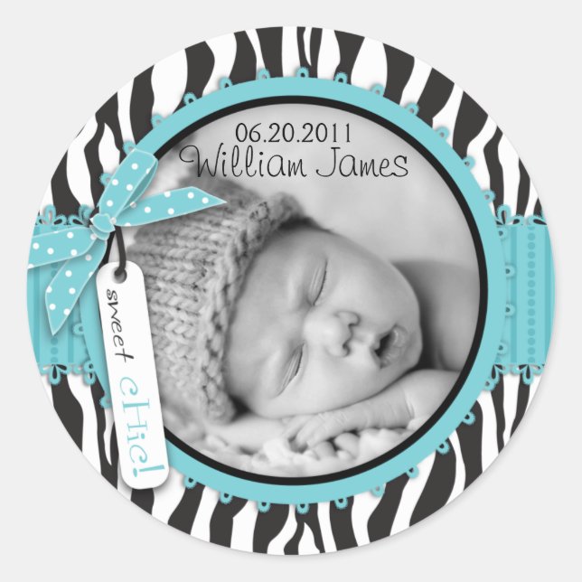 Sticker Rond Faire-part de naissance d'accentuation turquoise d (Devant)