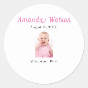 Sticker Rond Faire-part de naissance de la petite fille