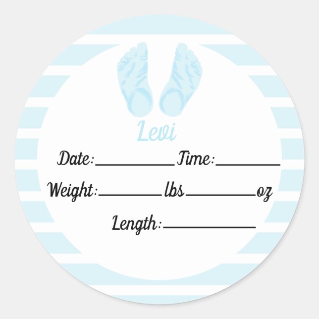 Sticker Rond Faire-part de naissance garçon, Baby shower bleu (Devant)