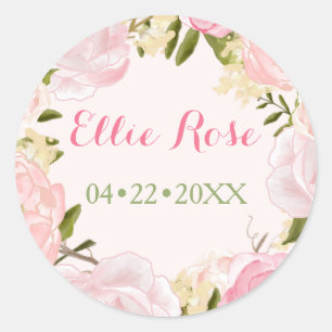 Sticker Rond Faire-part de naissance rose fait sur commande de