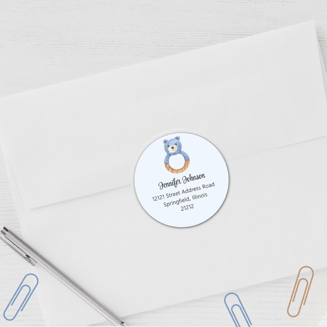 Sticker Rond Faire-part de retour pour ours bleu Baby Shower ga (Créateur téléchargé)